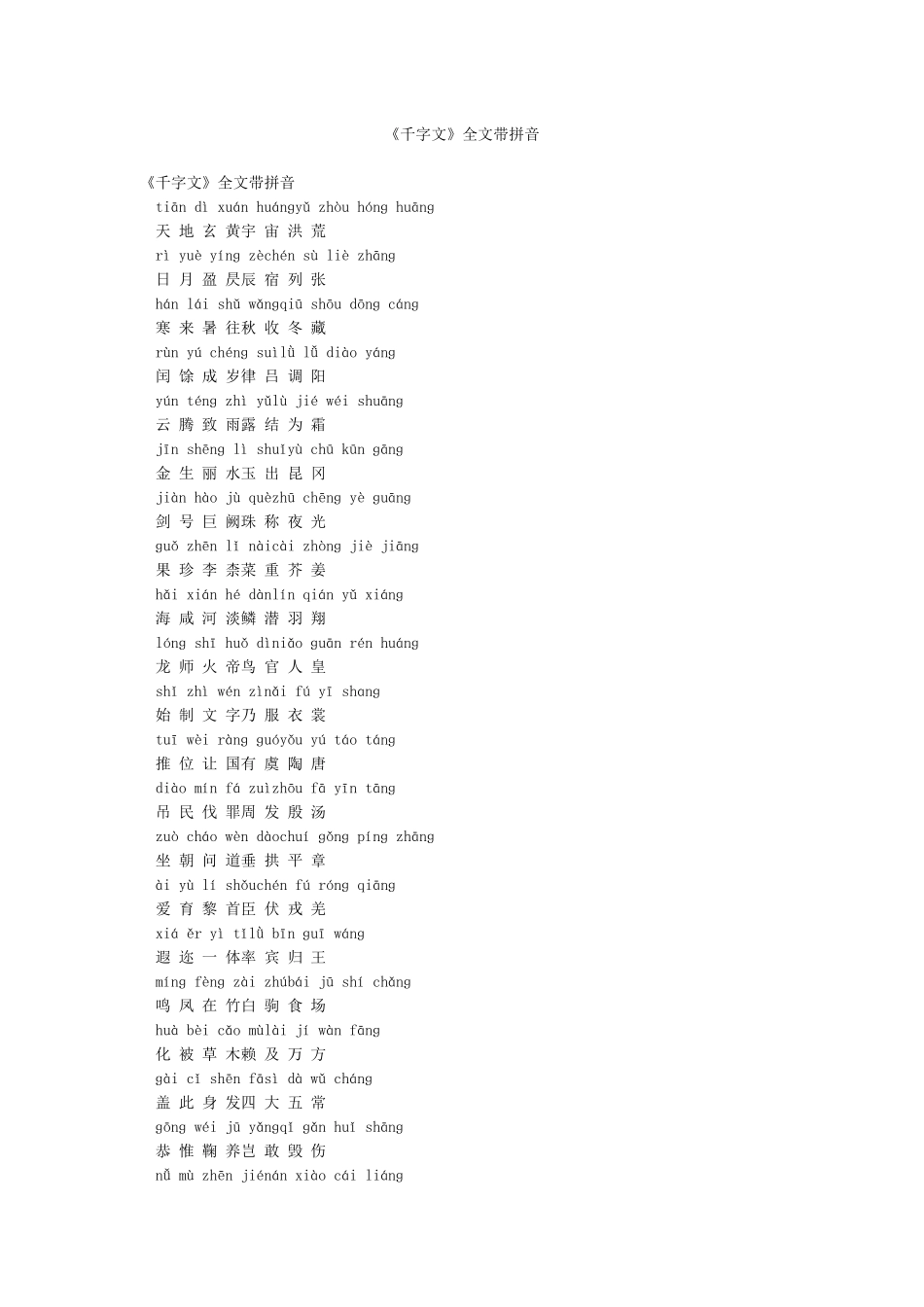 《千字文》全文带拼音_第1页