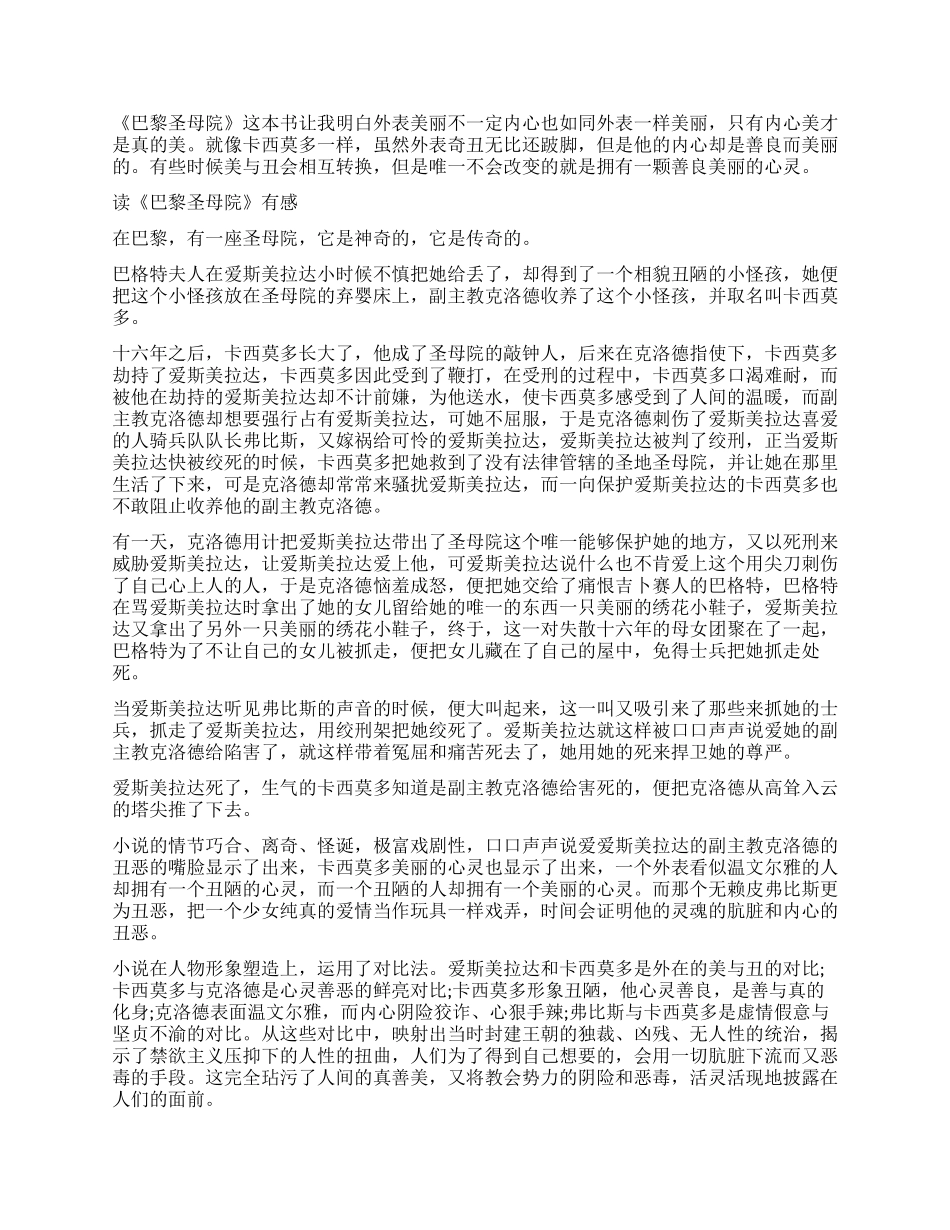 《巴黎圣母院》读后感_第3页