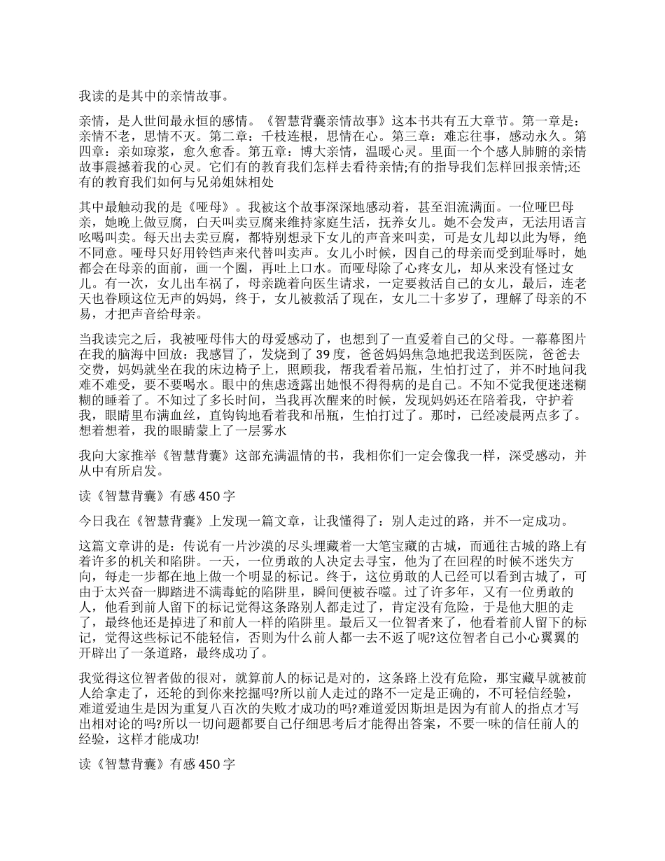 《智慧背囊》读后感450字作文5篇_第1页