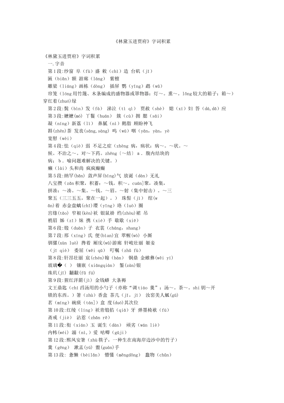 《林黛玉进贾府》字词积累_第1页