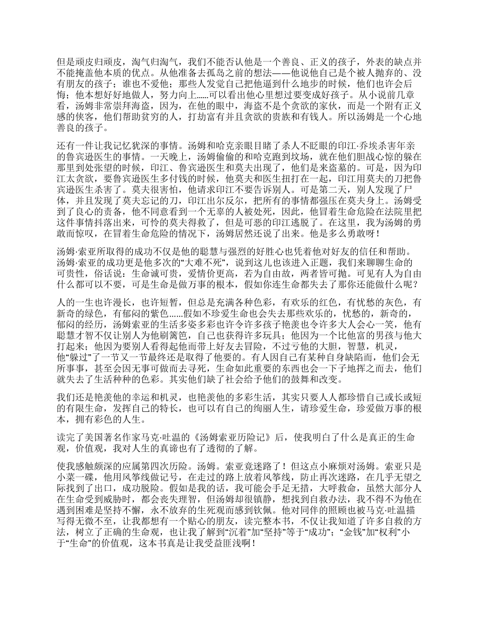 《汤姆索亚历险记》读后感_第2页