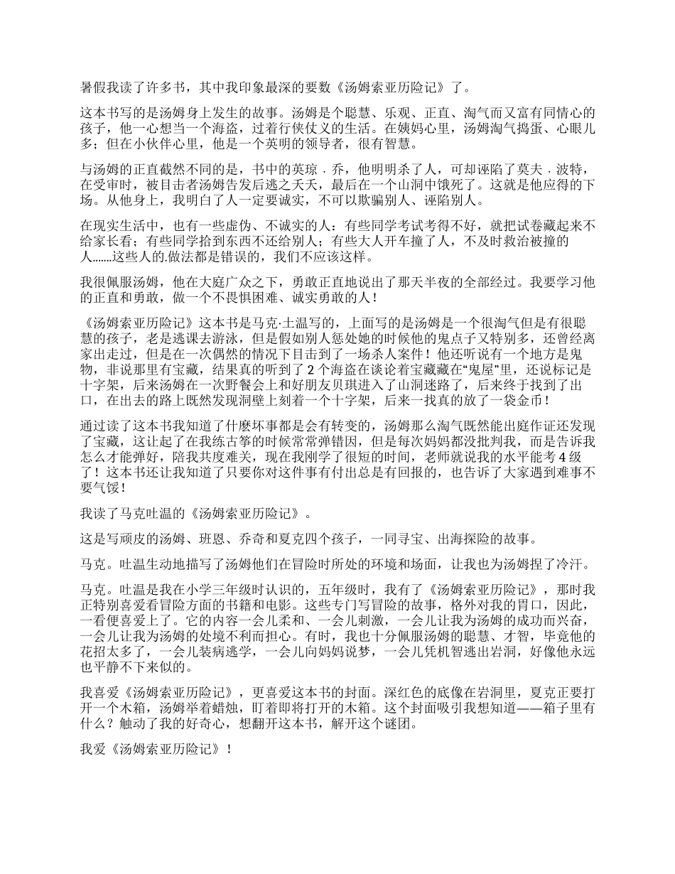 《汤姆索亚历险记》读后感_第3页