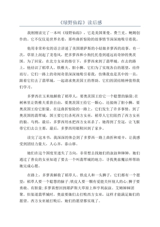《绿野仙踪》读后感