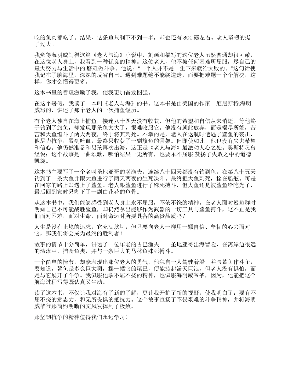 《老人与海》读后感300字_第3页
