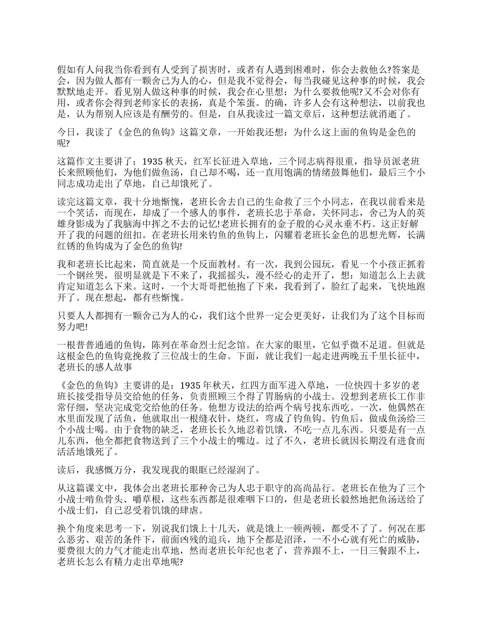 《金色的鱼钩》读后感_第1页