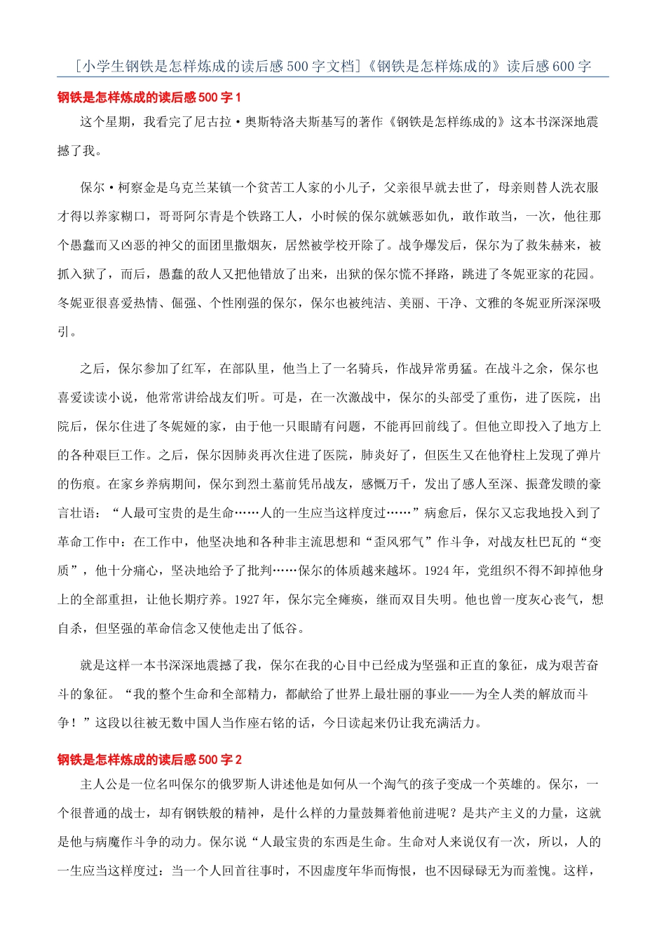 《钢铁是怎样炼成的》读后感600字_第1页