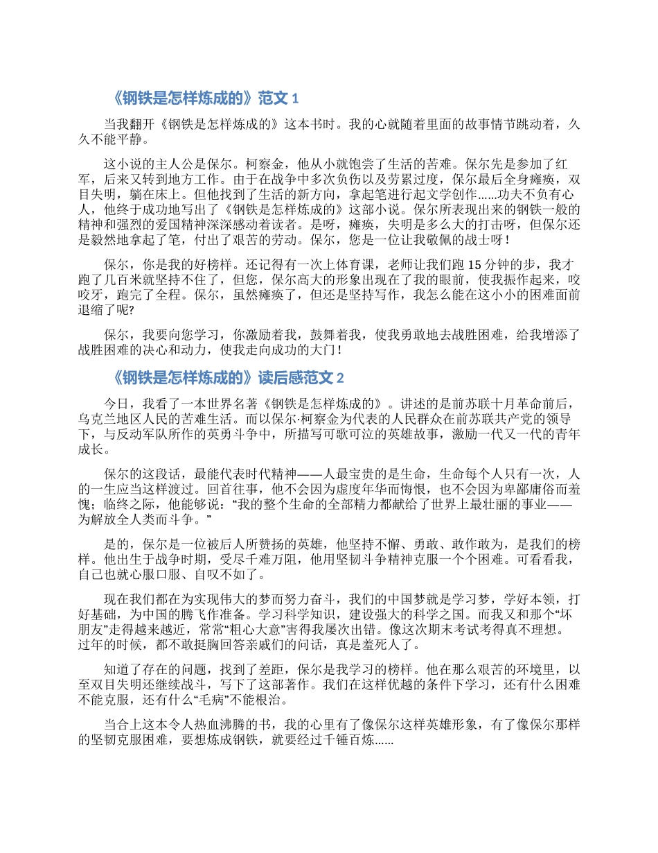 《钢铁是怎样炼成的》读后感小学范文5篇_第1页