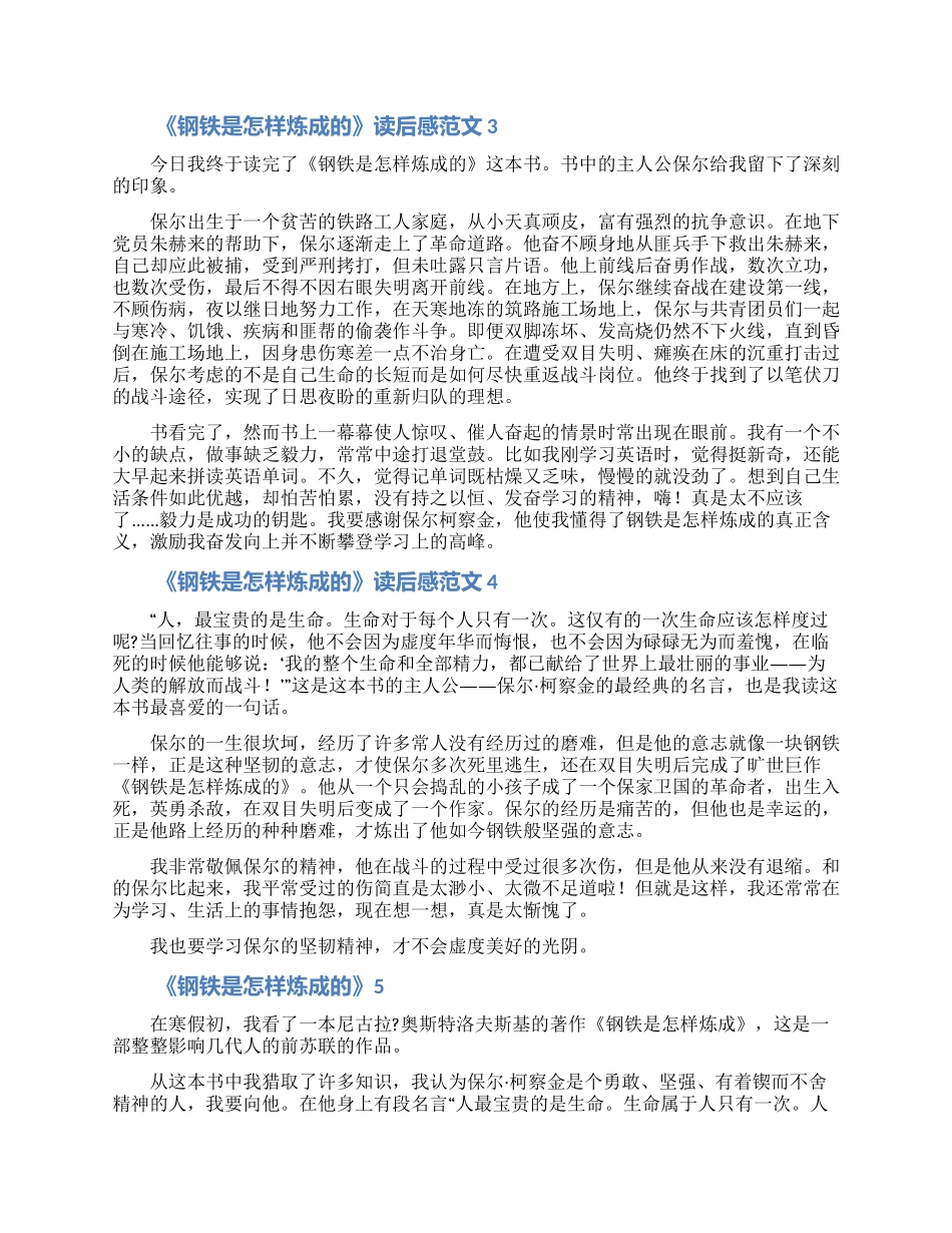 《钢铁是怎样炼成的》读后感小学范文5篇_第2页