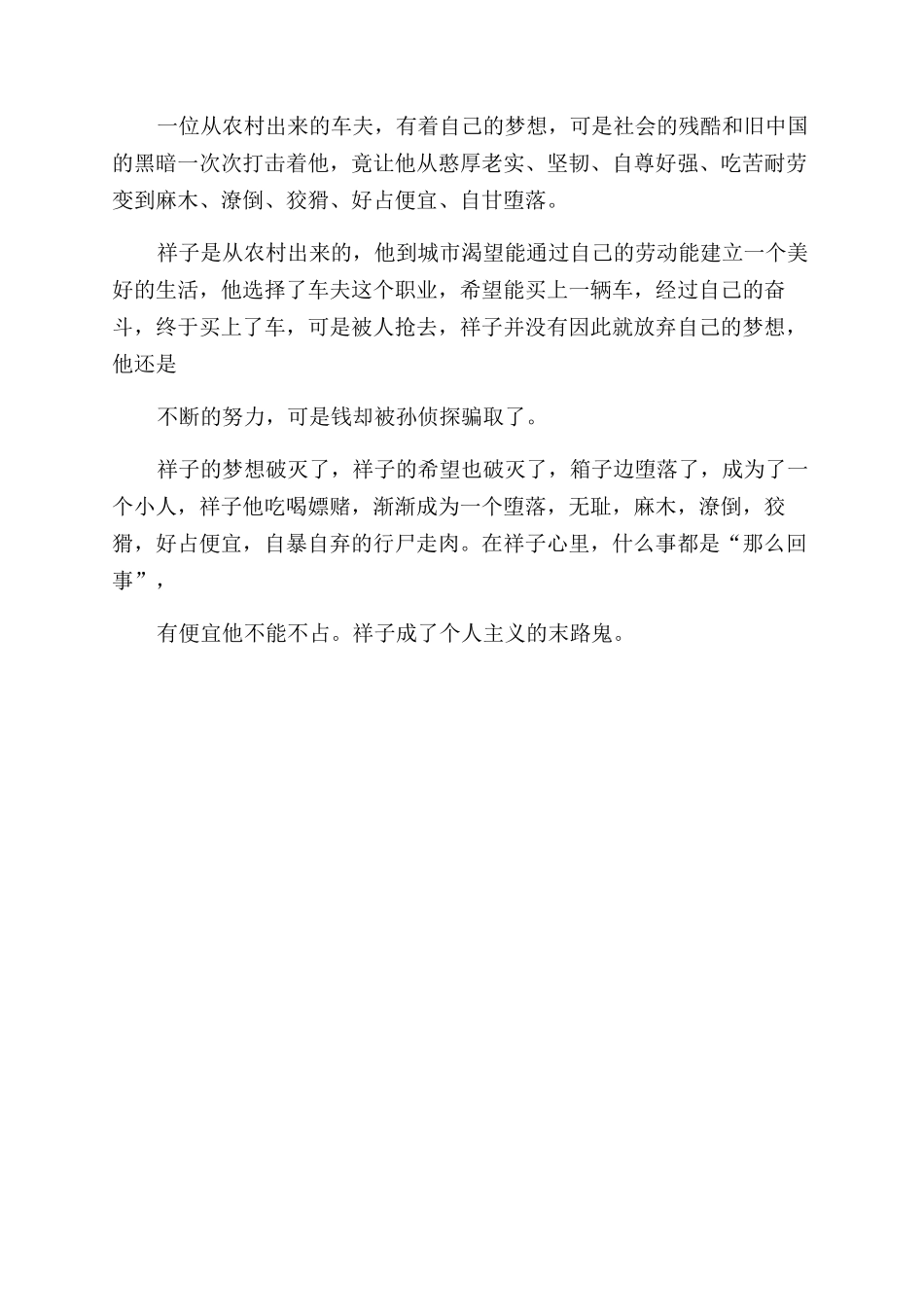 《骆驼祥子》读后感作文初二_第3页