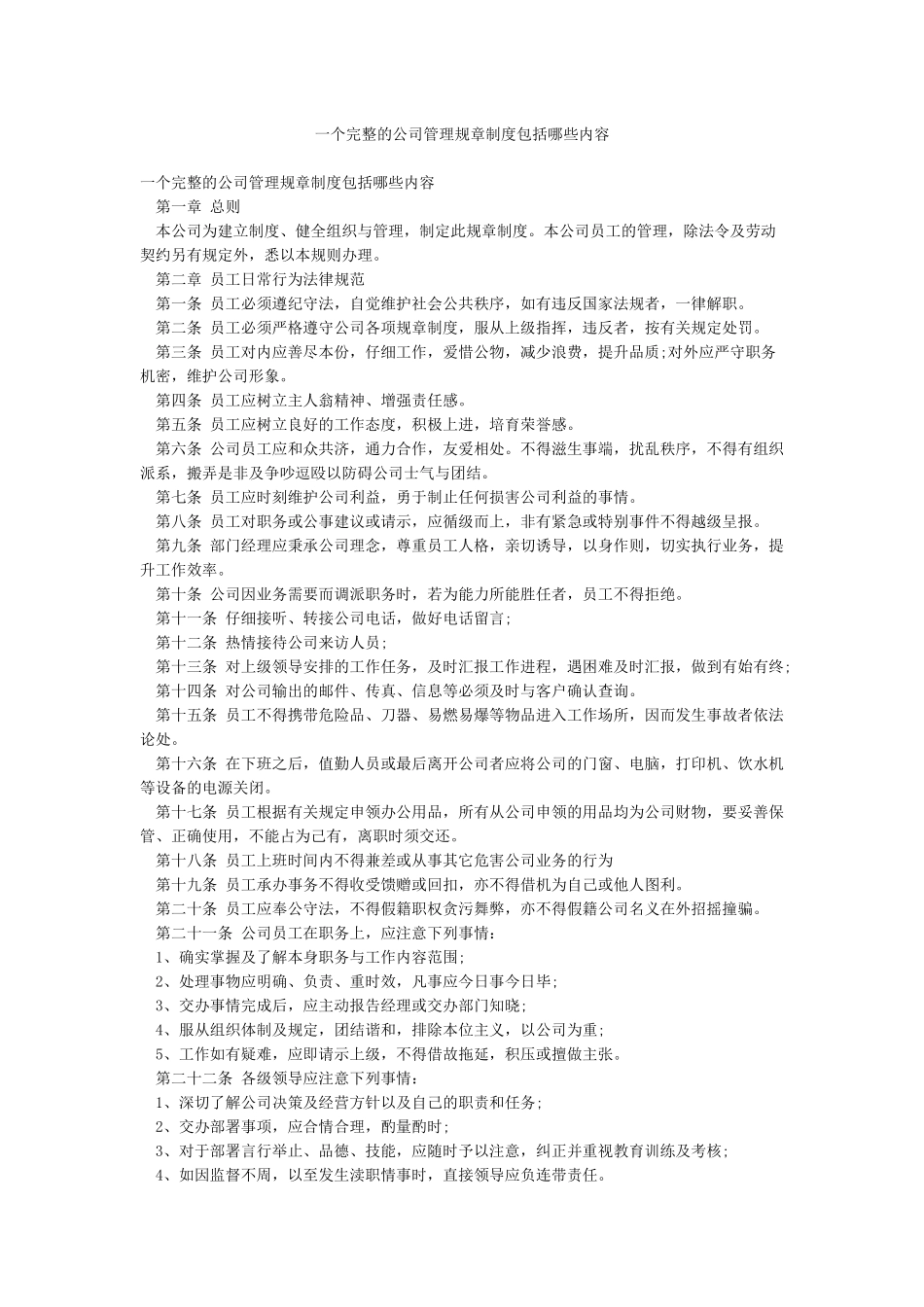 一个完整的公司管理规章制度包括哪些内容_第1页