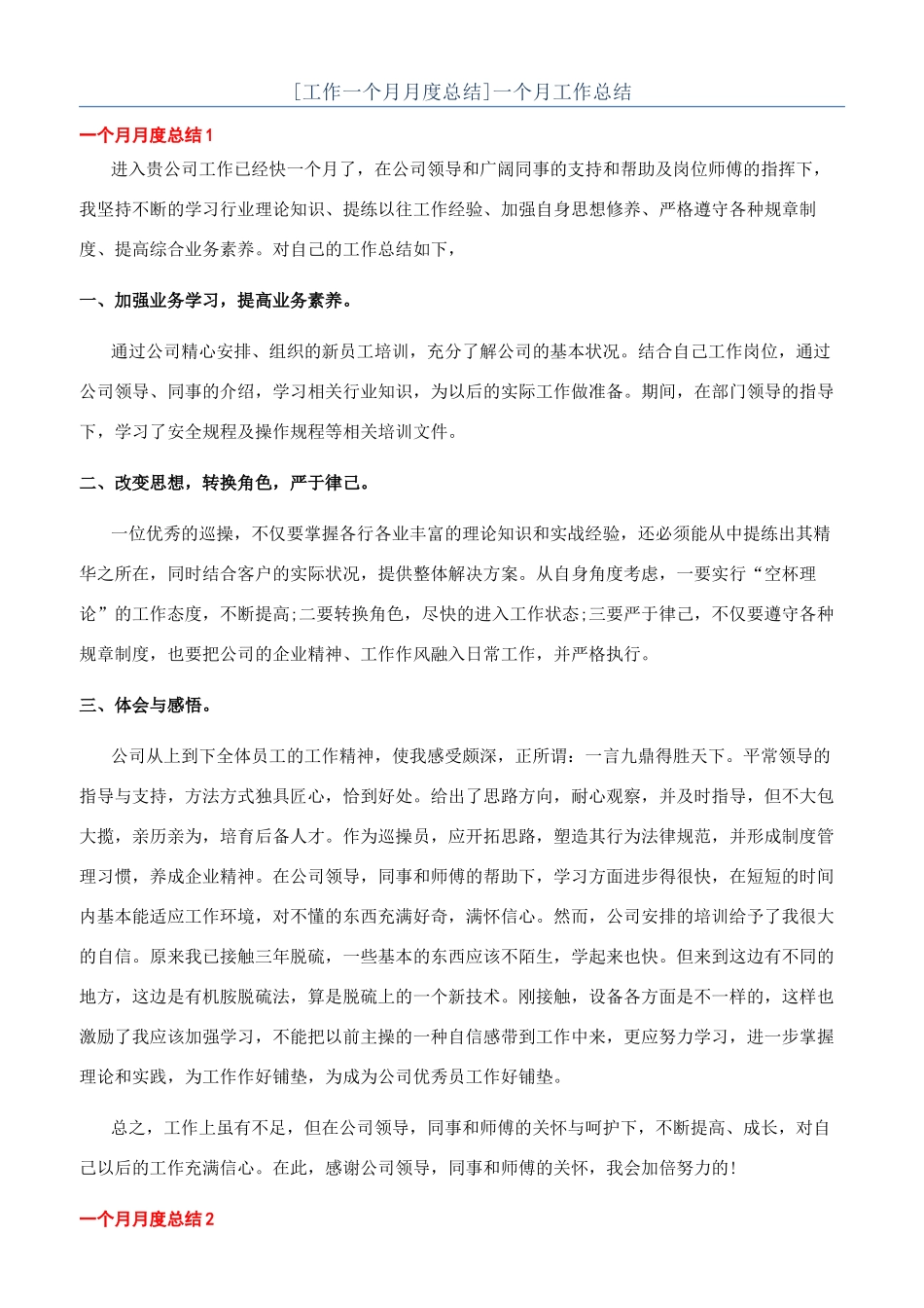 一个月工作总结_第1页