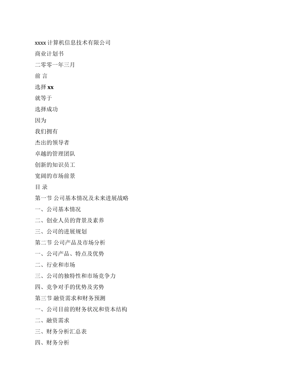 一家IT企业的商业计划书_第1页