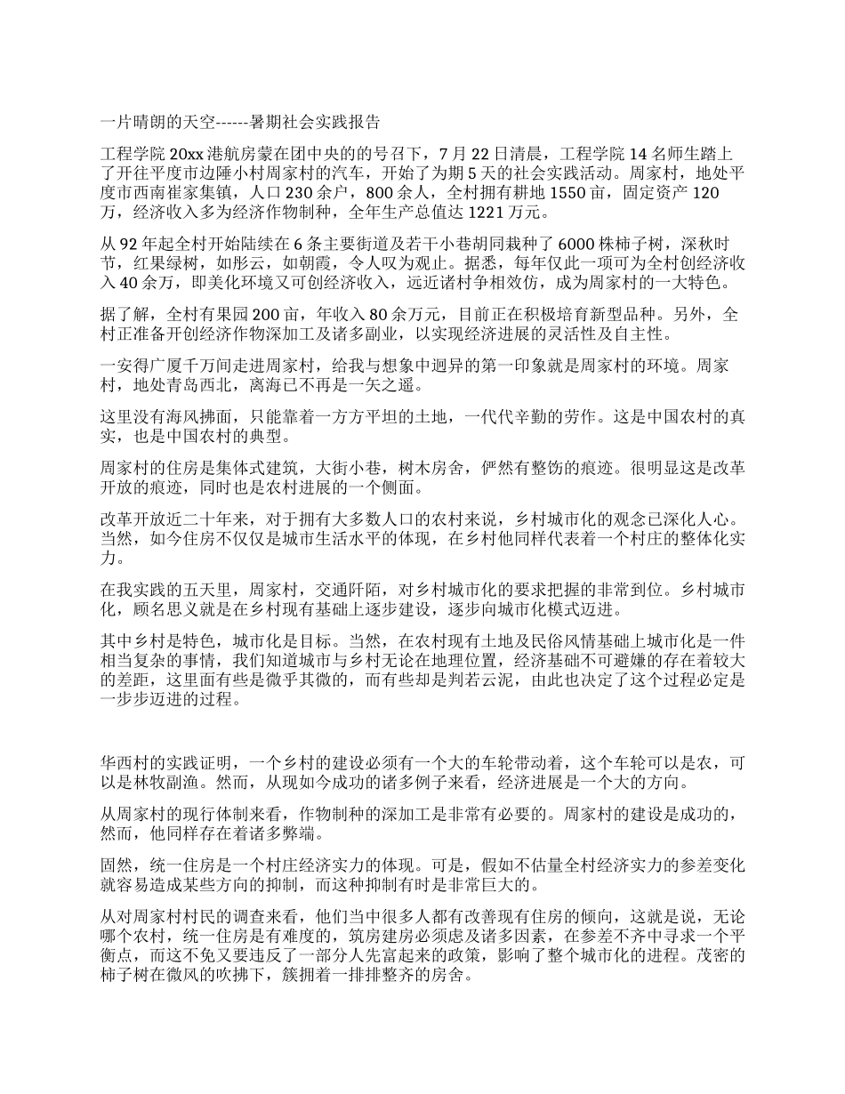 一片晴朗的天空------暑期社会实践报告_第1页