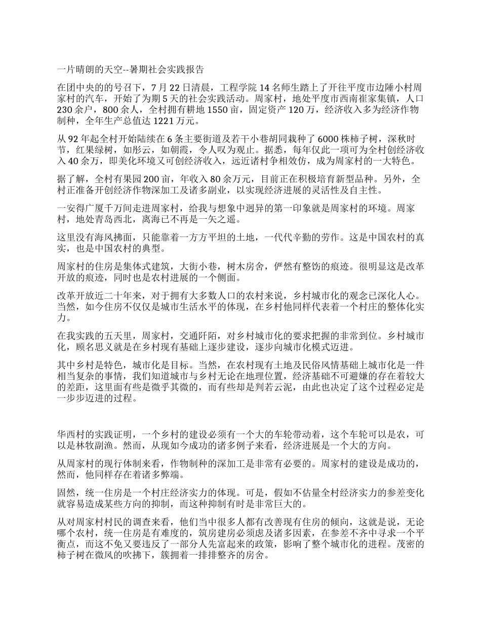 一片晴朗的天空--暑期社会实践报告_第1页
