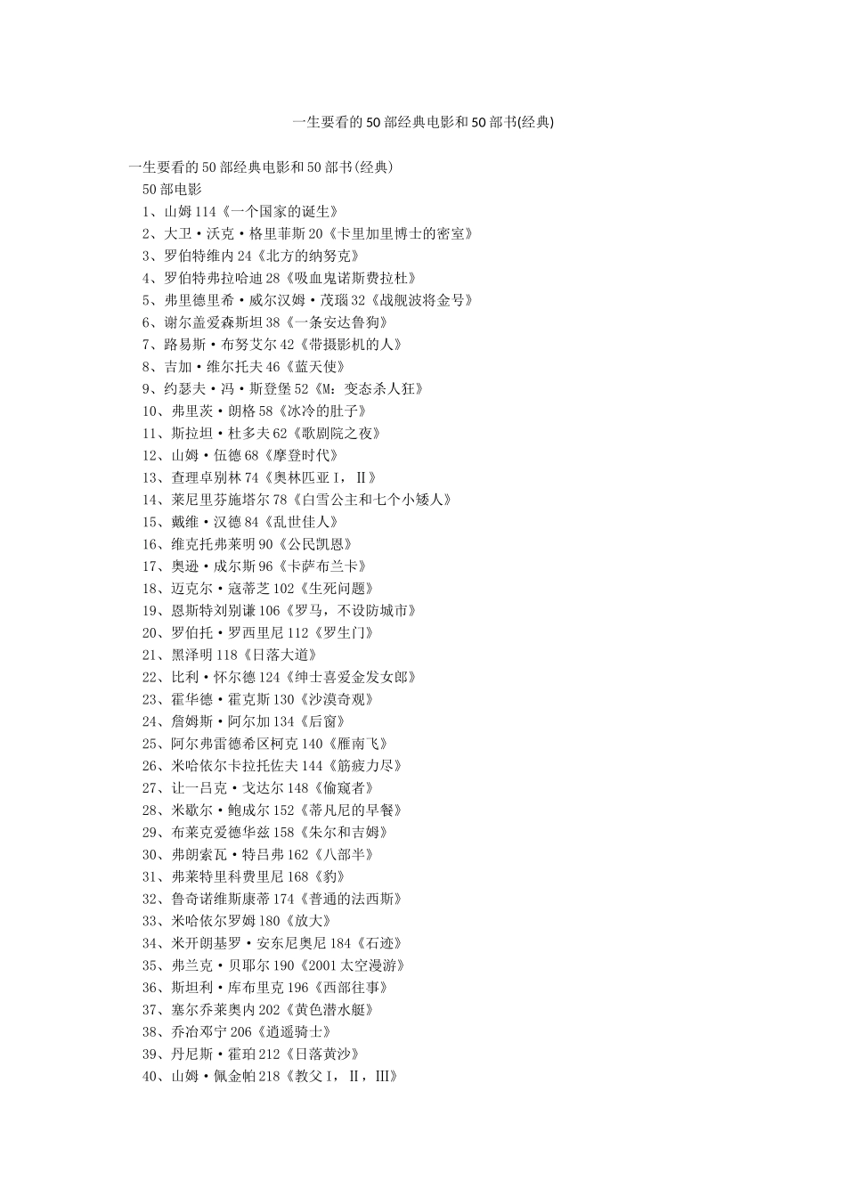 一生要看的50部经典电影和50部书_第1页