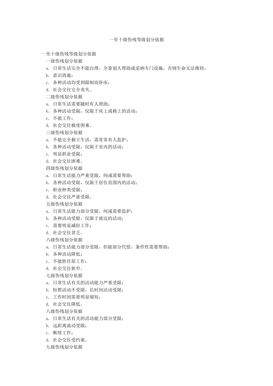 一至十级伤残等级划分依据_第1页