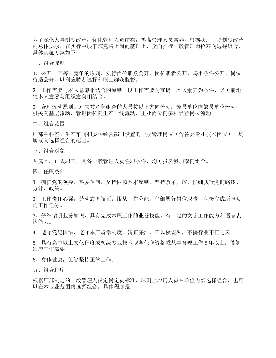 一般管理人员双向组合实施方案_第1页