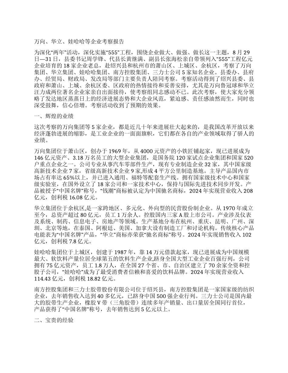万向华立娃哈哈等企业考察报告_第1页