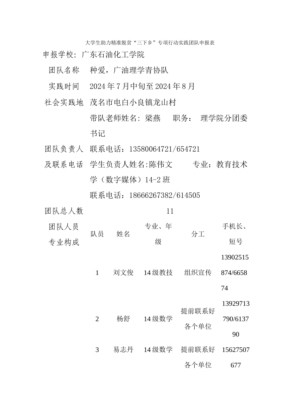 三下乡精准扶贫之关爱留守儿童申报表_第1页