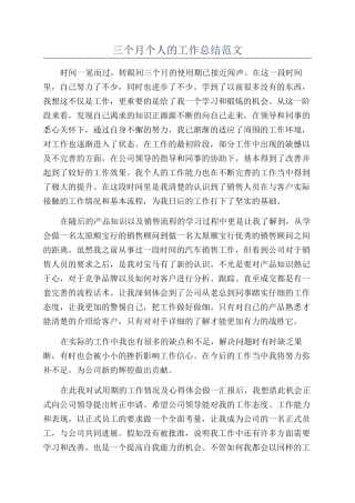 三个月个人的工作总结范文