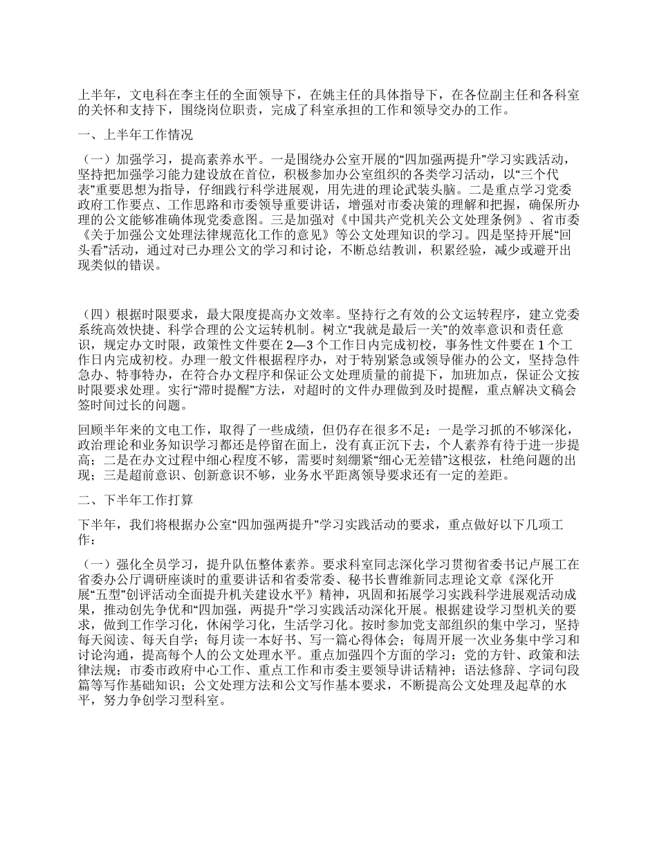 上半年文电科工作总结及下半年工作打算_第1页