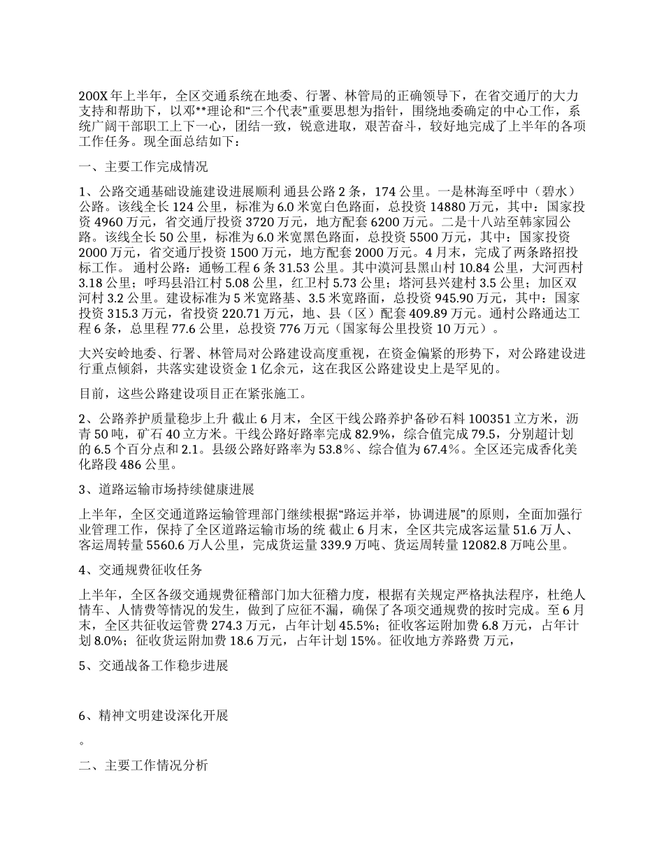 上半年行署交通局工作总结范例_第1页