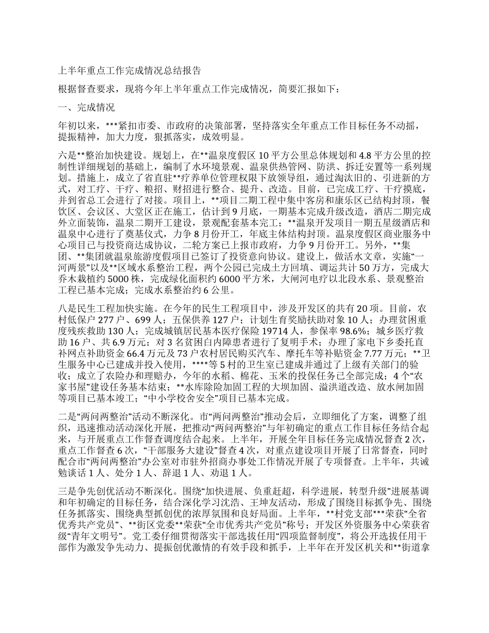 上半年重点工作完成情况总结报告_第1页