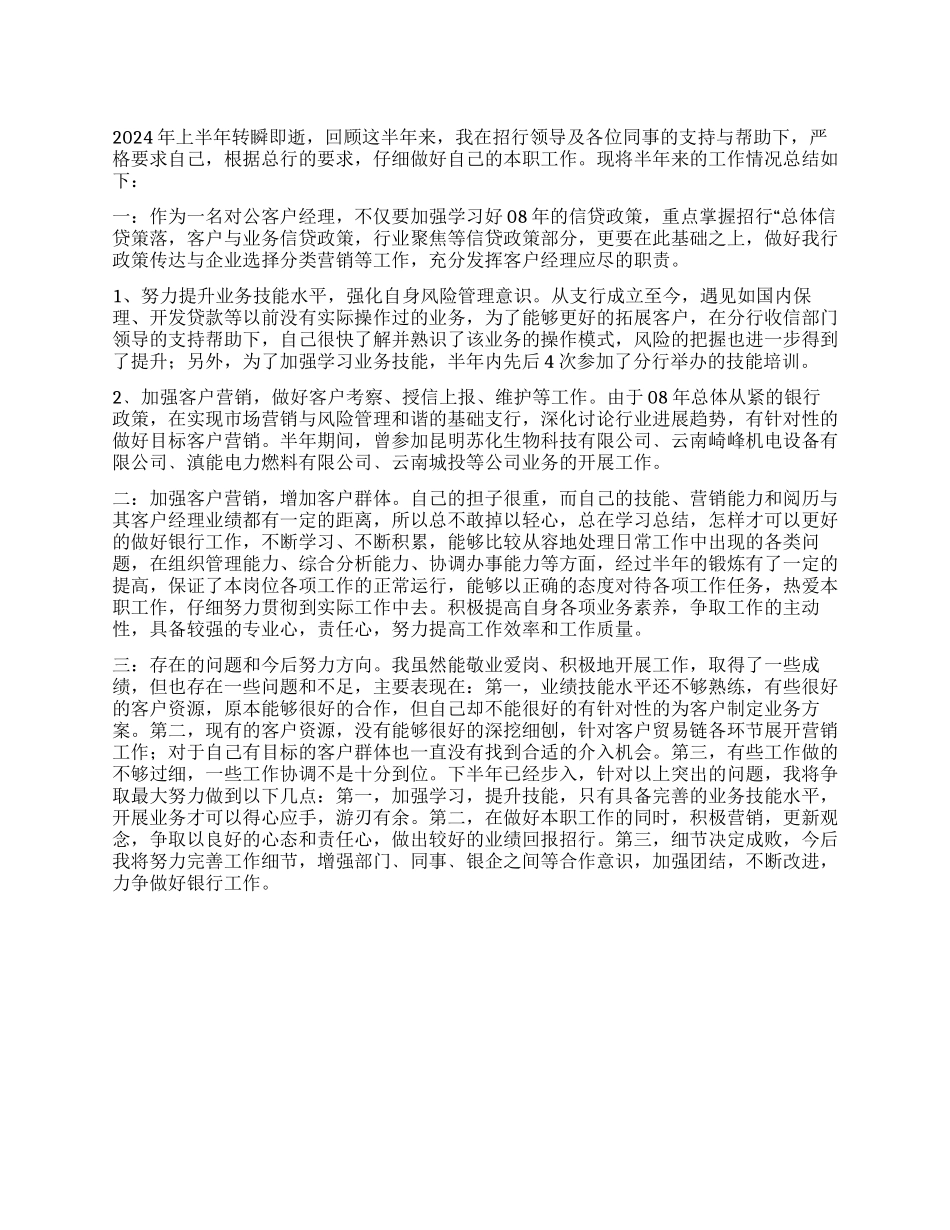 上半年银行客户经理工作总结回顾_第1页