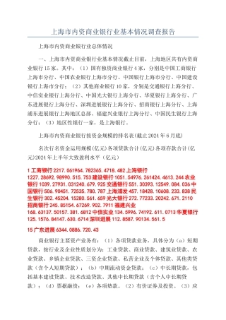 上海市内资商业银行业基本情况调查报告