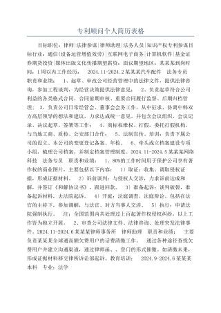 专利顾问个人简历表格