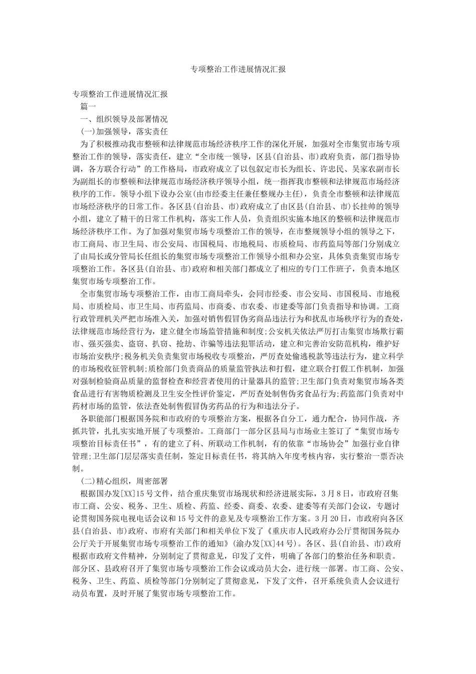 专项整治工作进展情况汇报_第1页
