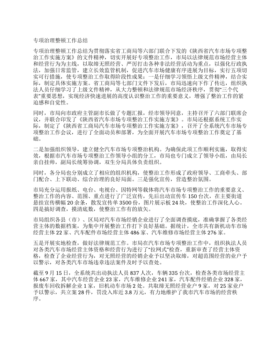 专项治理整顿工作总结_第1页