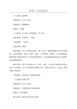 世界三大宗教常识