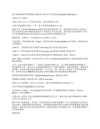 世界时装设计师个人简历