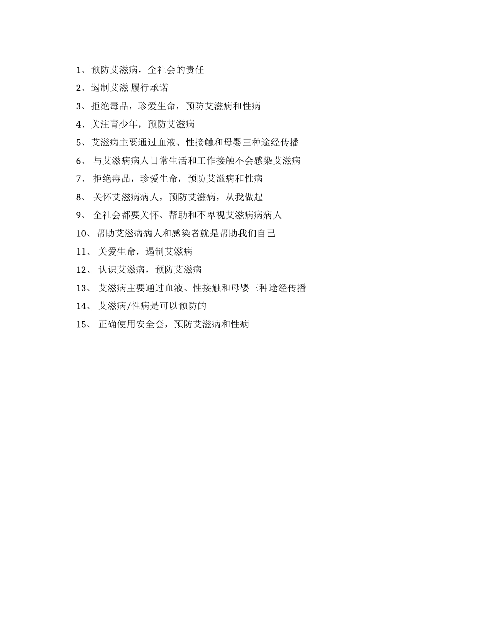 世界艾滋病日宣传语集锦_第1页