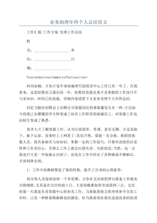 业务助理年终个人总结范文