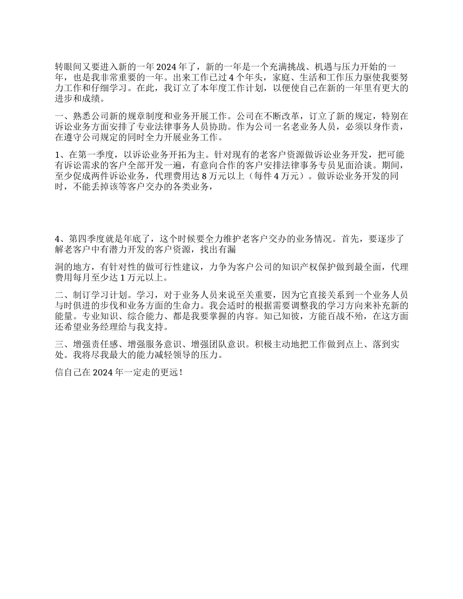 业务员2024年工作计划范文_第1页