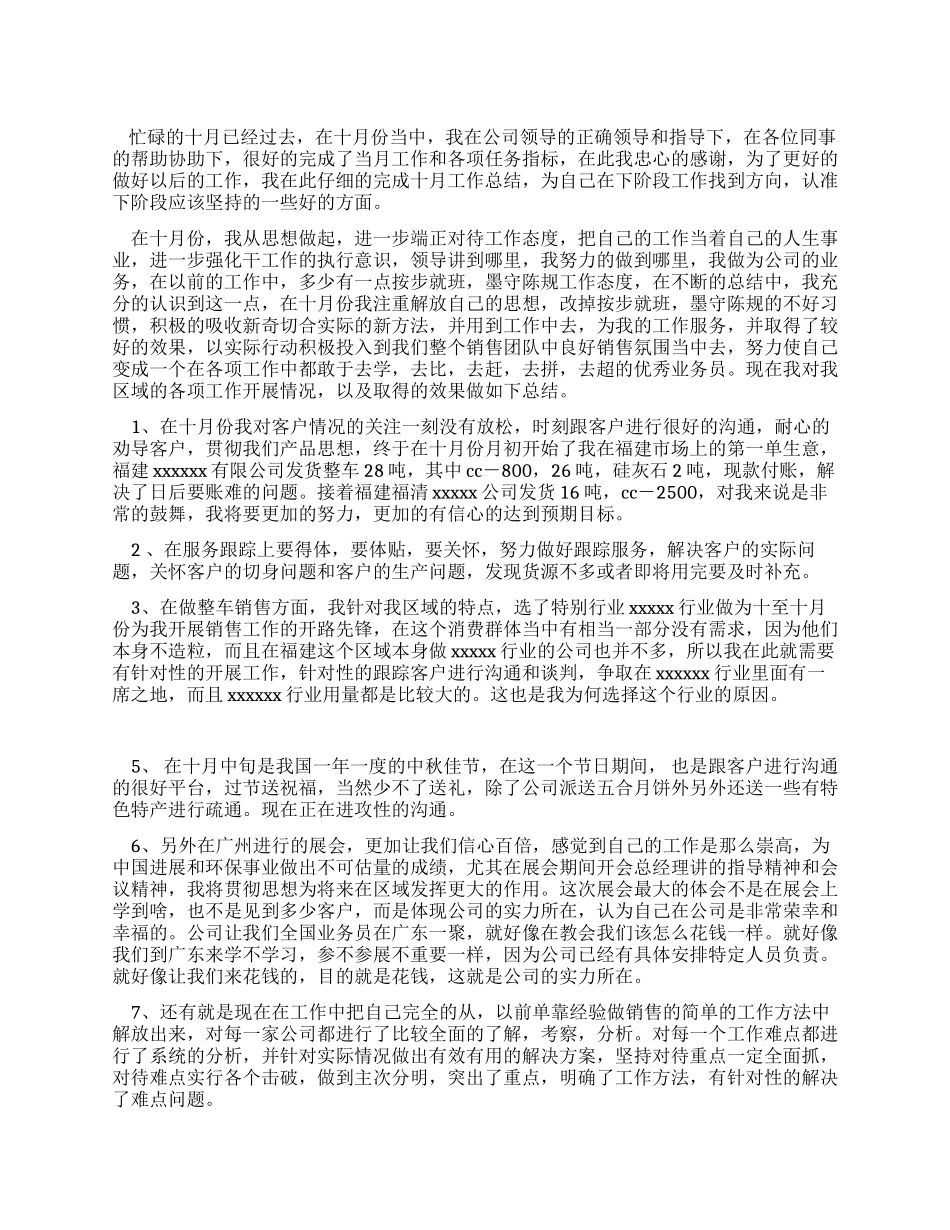 业务员十月份工作总结_第1页