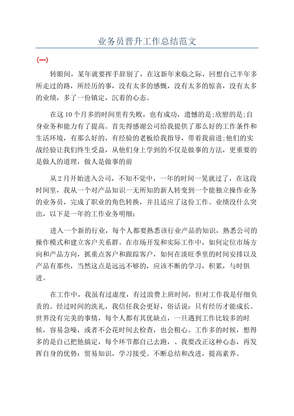 业务员晋升工作总结范文_第1页