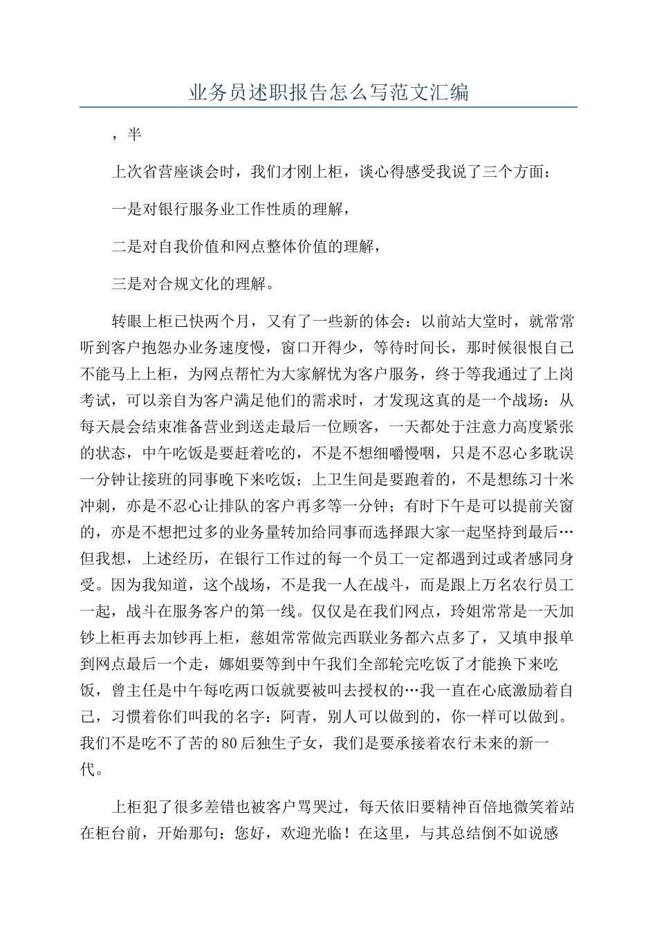 业务员述职报告怎么写范文汇编_第1页