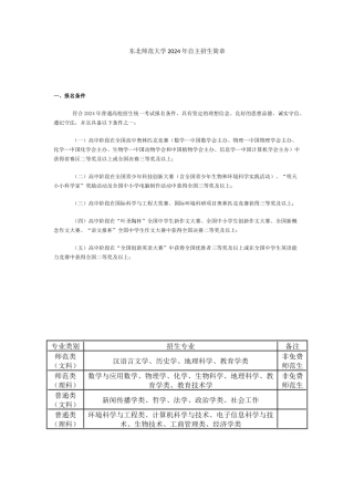 东北师范大学2024年自主招生简章