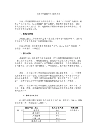东南大学2024年自主招生简章