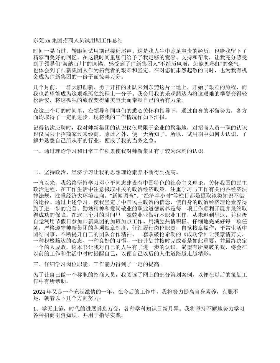 东莞xx集团招商人员试用期工作总结_第1页