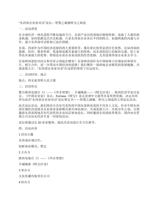 东西部对话坛策划智慧之碰撞财富之创造