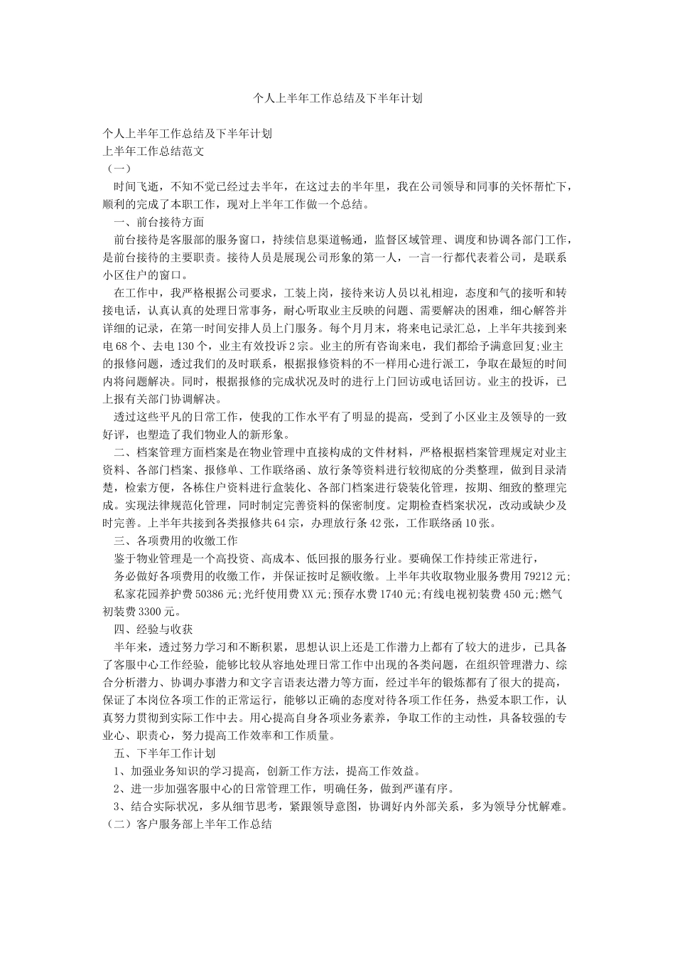 个人上半年工作总结及下半年计划_第1页
