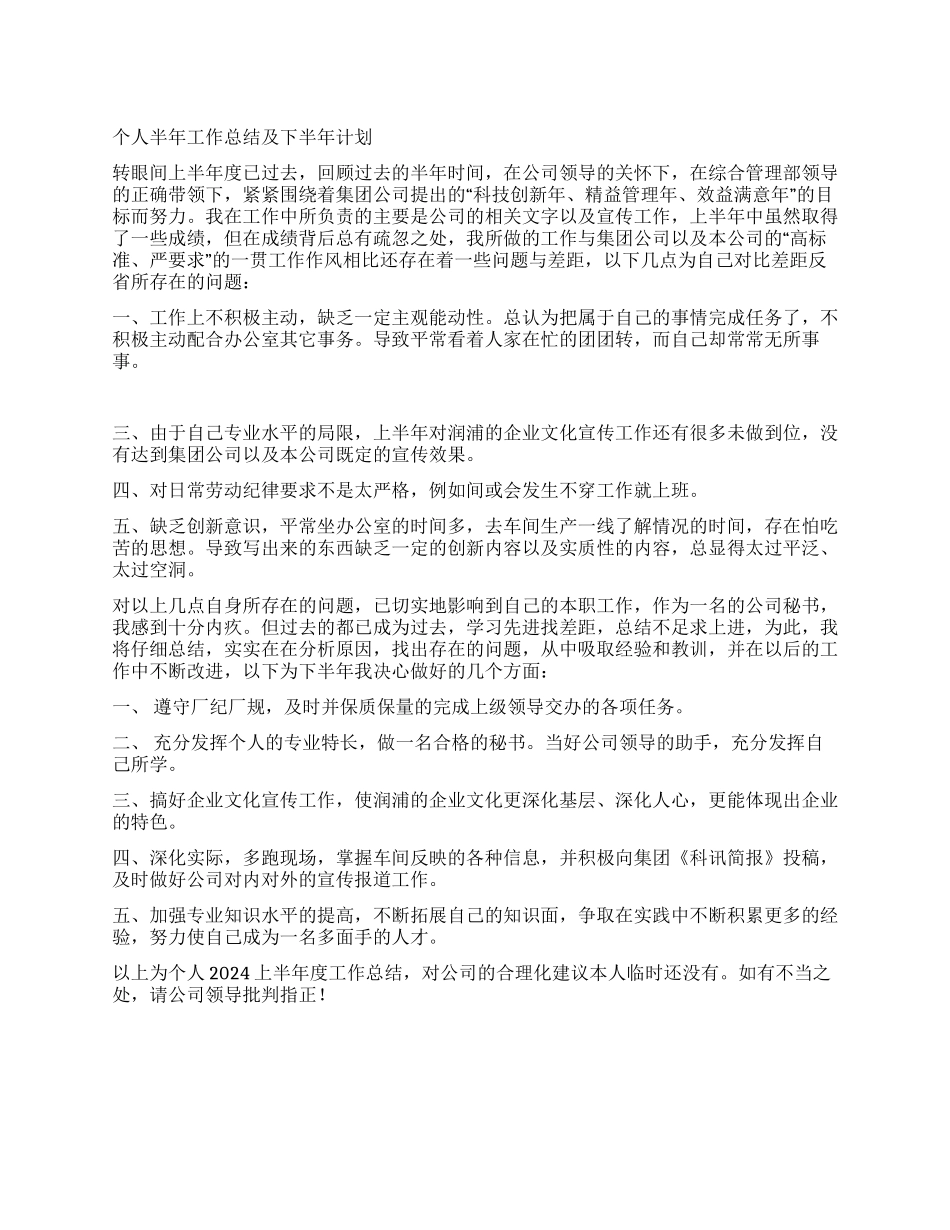 个人半年总结及下半年计划_第1页