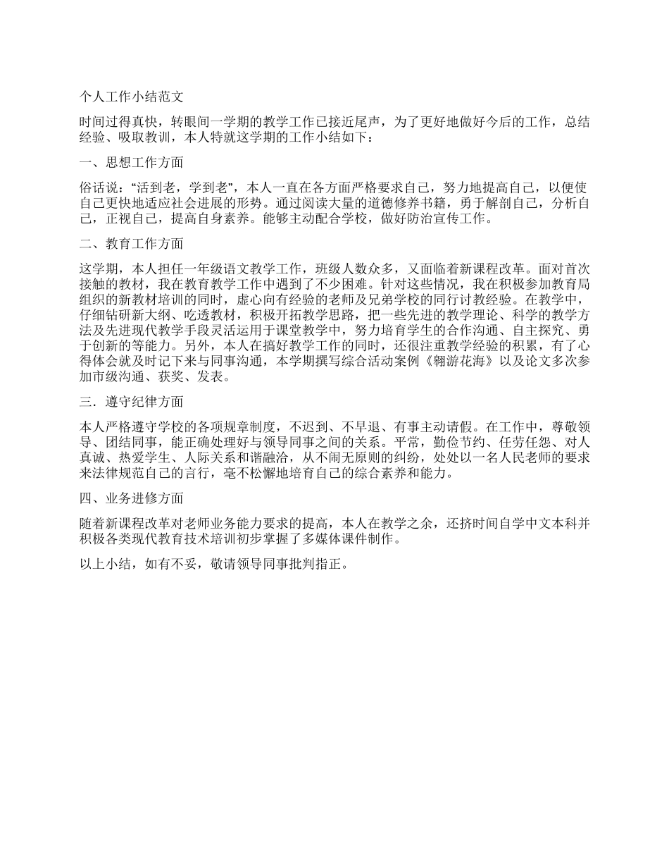 个人工作小结范文_第1页