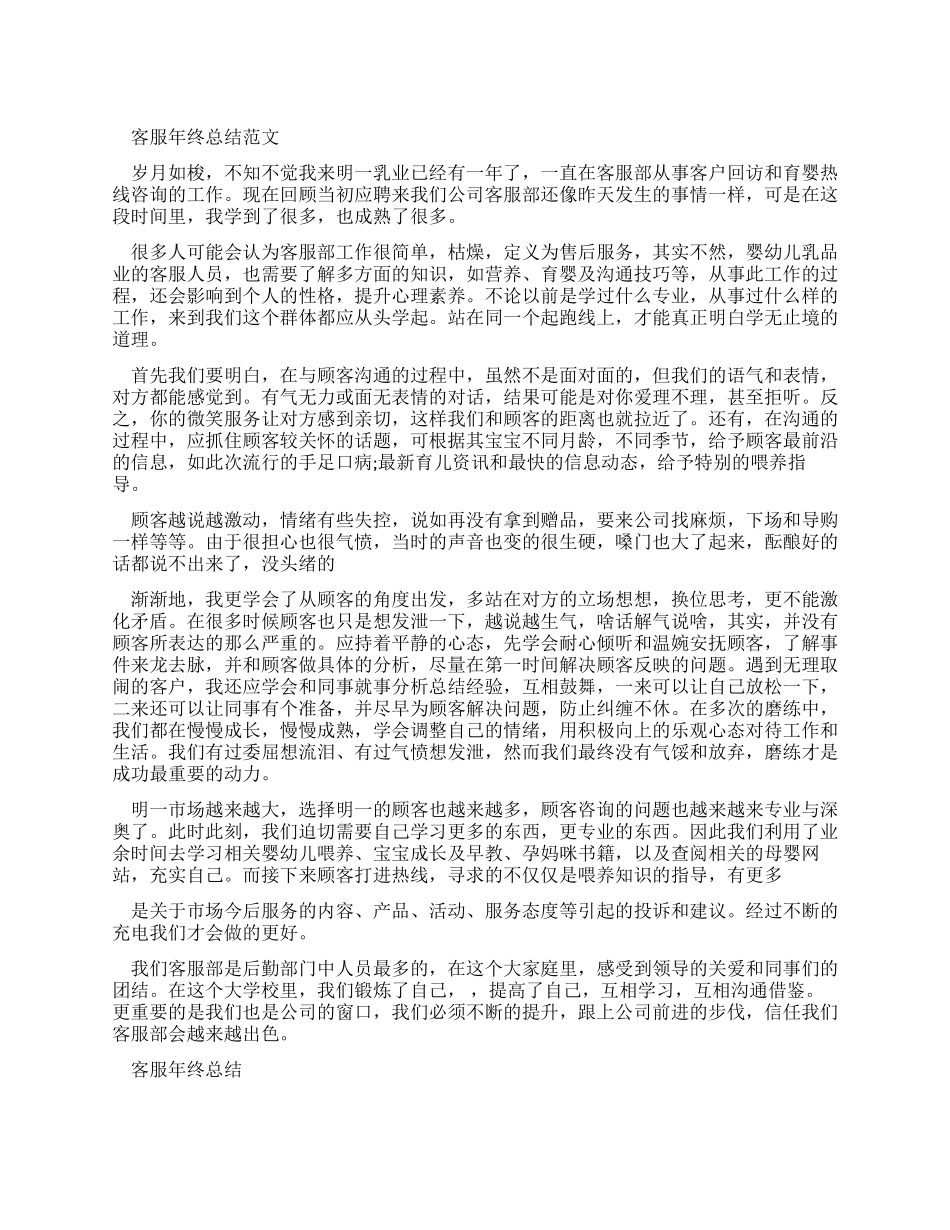 个人年终总结例文客服年终总结例文_第1页