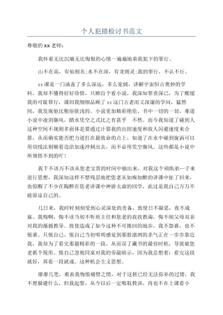 个人犯错检讨书范文
