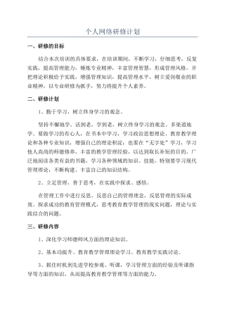 个人网络研修计划